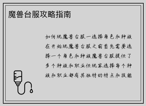 魔兽台服攻略指南